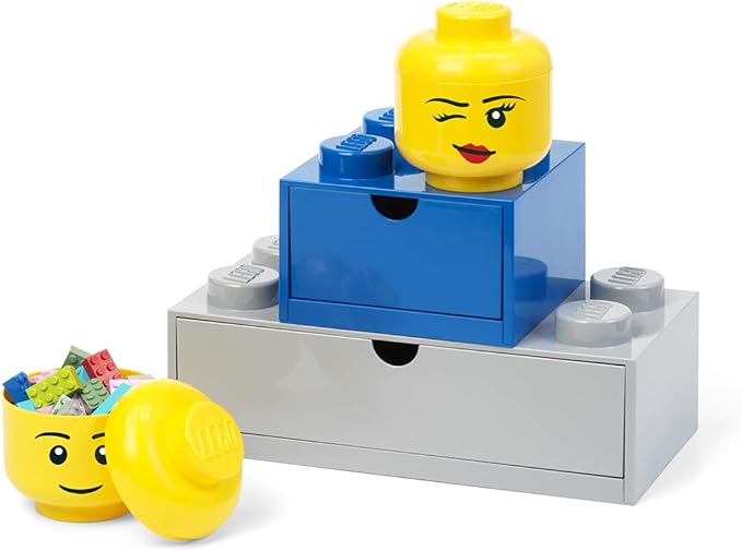 Room Copenhagen, LEGO Storage Head (Mini) - Girl - 4 x 4.5 Inches (10.2 x 11.5 cm) - Stackable Plastic Storage Box with Lid for Kids' Toy Organizer and Room Decor