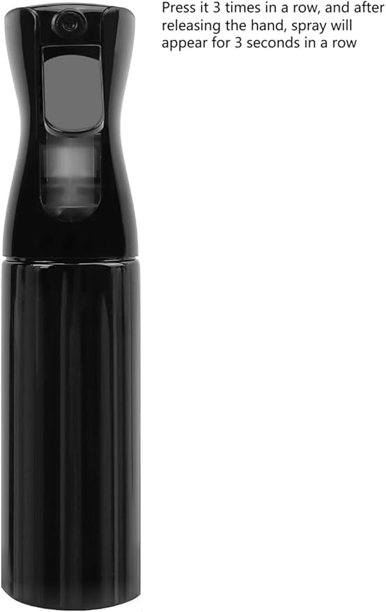 Spray Bottle for Hair (10.1oz/300ml) - 2 Seconds of Mist - Empty Ultra Fine Plastic Water Sprayer, For Hairstyling, Cleaning, Salons, Plants, Essential Oil Scents & More - Black，Press it 3 times
