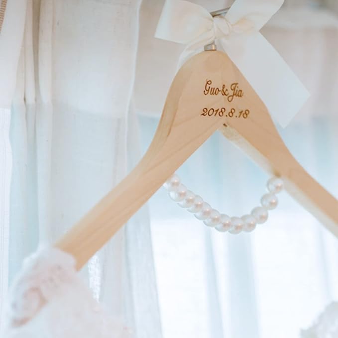 Ter Wedding Dress Hanger - Sparkly Wedding Dress Hanger for Bride Personalized - Personalized Bride Name Silver Wire - with or Without Wedding Date, Bride Bridesmaid Gift (White Ribbon Pearl)