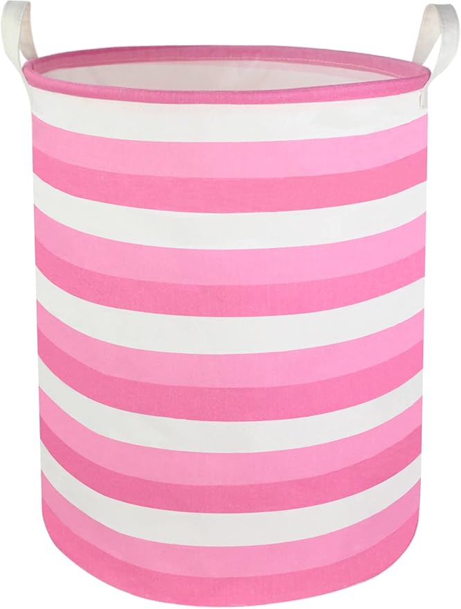 CLOCOR Pink Laundry Basket,Baby Girl Clothes Hamper for Nursery,Collapsible Toy Storage Bin with Handles, Room Decor,Waterproof Storage Basket(Pink Hamper)