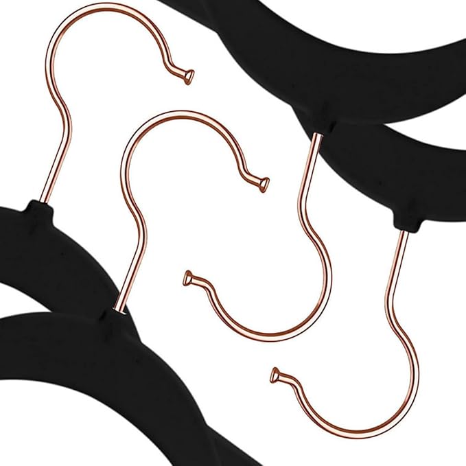 Premium Velvet Clothes Hangers, Heavy Duty Study Black Hangers for Coats, Suit & Dress - Non Slip Clothes Hanger Set (100, Black/Rose Gold)