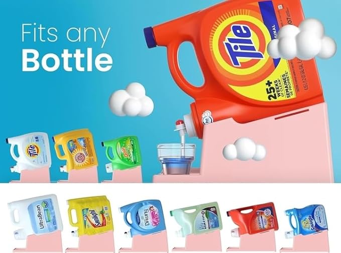 TidyFriend Liquid Laundry Detergent Holder Stand with Drip Tray & Rubber-Grip Feet, Stand for Laundry Room Organization and Storage, Fabric Softener Dispenser with Cup Holder for Easy Pouring (Rose)