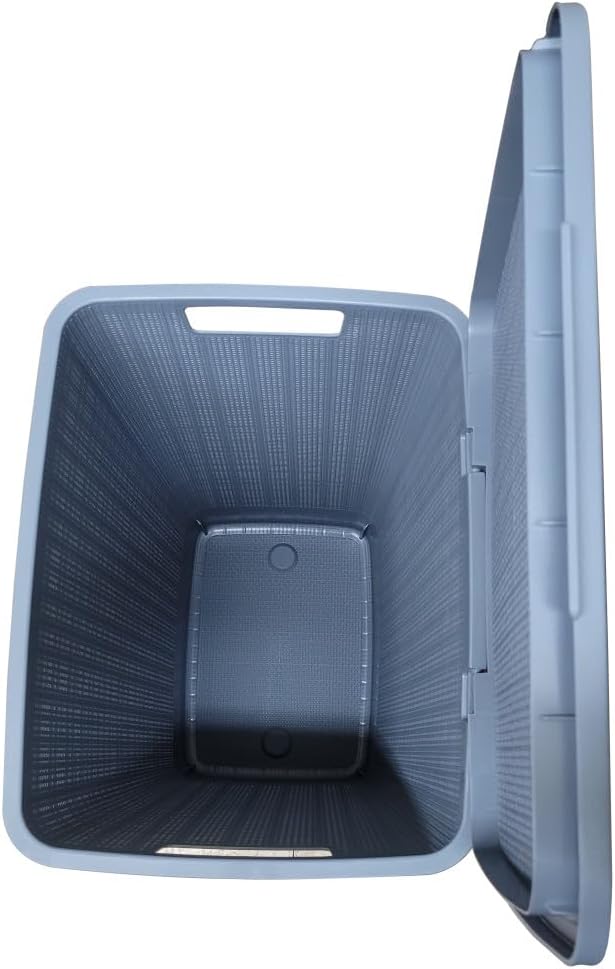 YBM Home Plastic Rattan Laundry Hamper Basket with Hinged Lid, Ventilation Holes, Durable, Lightweight Bin With Cutout Handles, Storage Dirty Clothes, Space Saver,16.75"x13.5"x23.75",Light Grey,6-Pack