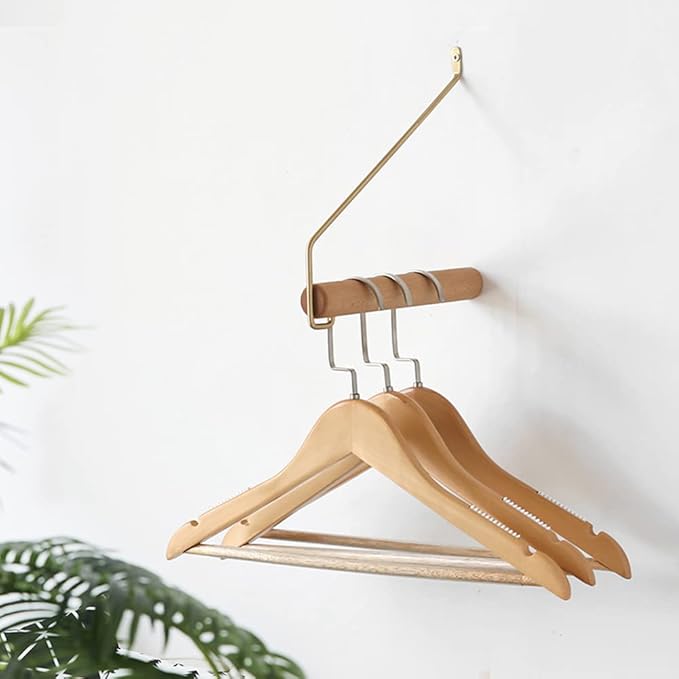 Modern Brass & Wood Wall Mounted Drying Rack,Simple Space Saver Clothes Hanger for Living Balcony Bathroom Laundry Room (Beech)