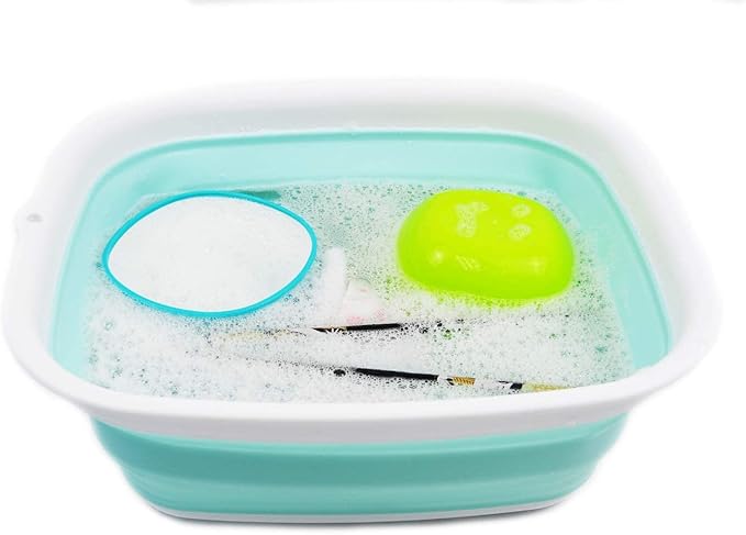 SAMMART 9.45L (2.5 Gallon) Collapsible Tub - Foldable Dish Tub - Portable Washing Basin - Space Saving Plastic Washtub (White/Lake Green, M)