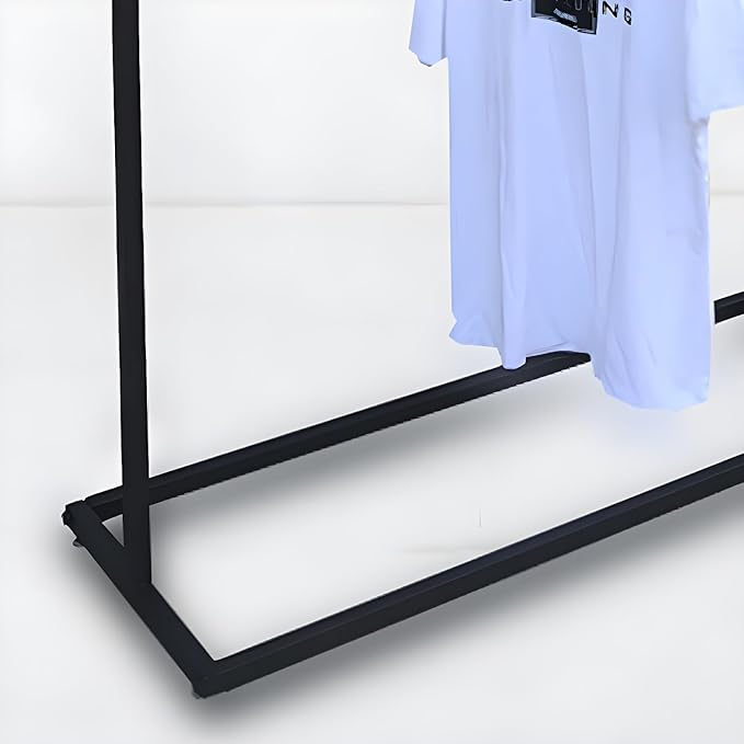 LITFAD Contemporary Metal Hall Tree Hang Garment Lever Hall Stand Free Standing Clothes Hanger Clothing Store Coat Rack in Black - 59" L x 16" W x 79" H Double Clothing Rod