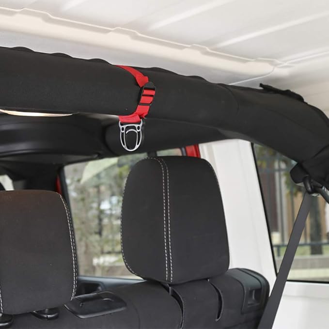 2PCS Roll Bar Coat Hanger Clothes Hook for Jeep Wrangler CJ YJ TJ LJ JK JKU JL JLU JT Sports Sahara Freedom Rubicon & Unlimited X 2/4 Door (Red)