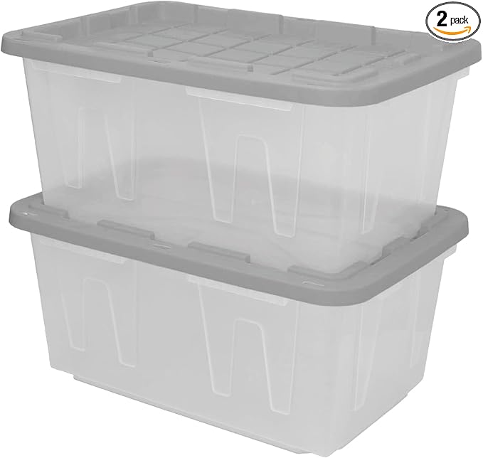 CX BLACK & YELLOW 27-Gallon Heavy Duty Clear Storage Bins with Lids, Stackable Plastic Storage Bins with Weather-Resistant Design, Home Organization, 2 Pack (14.3H x 20.6W x 30.6D)