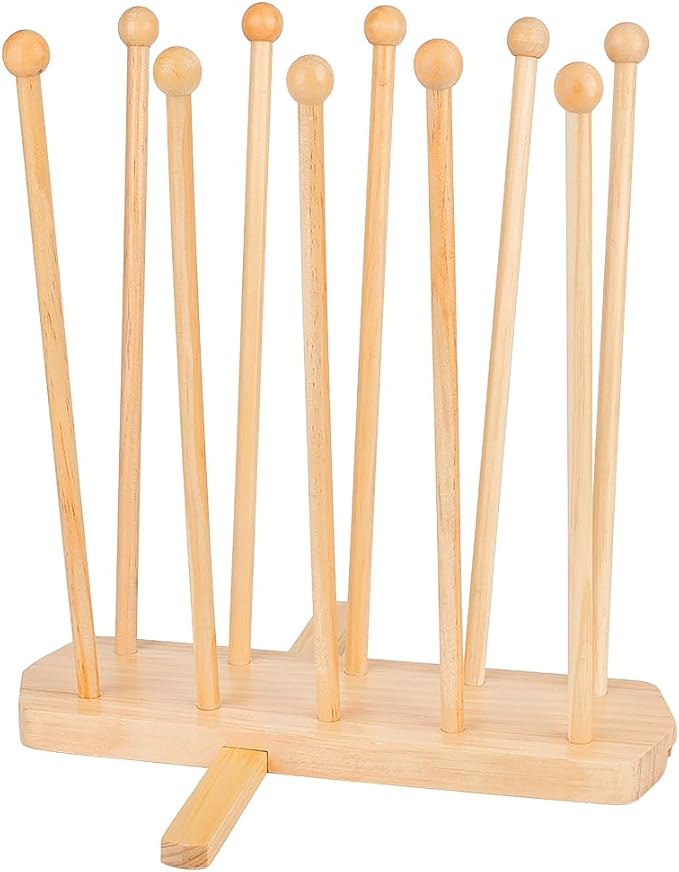 BENECREAT Plastic Bag Drying Rack, Reusable Bag Cup Drainer Holder with 10 Sticks Pinewood Drying Rack for Drying Food Storage Bags, Drinking Cups, Bottles, Dishcloths