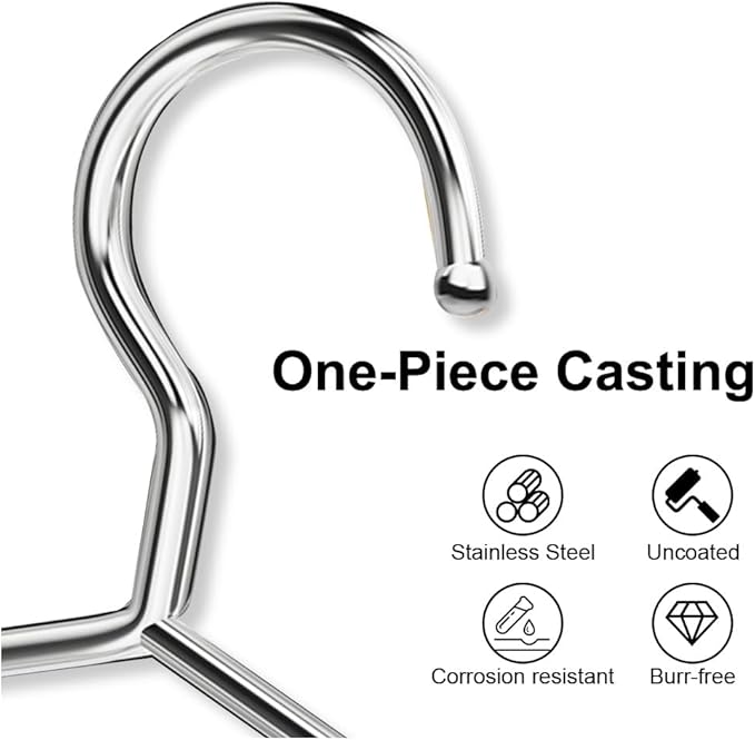Koja Premium 16.5 inch 304 Stainless Steel 4.0mm Clothes and Coat Hangers, Heavy Duty Metal Hangers, Non-Slip, Space-Saving, Durable Closet Organizer for Shirts, Jackets, Suits, Pants 10-Pack