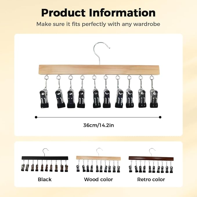 Legging Organizer for Closet, 2026 New Pants Hangers with 10 Clips, Space-Saving Clothes and Hat Storage Hook, Hanging Closet Organizer Hanger Clips for Skirts, Shorts, Trousers, Socks (Vintage)