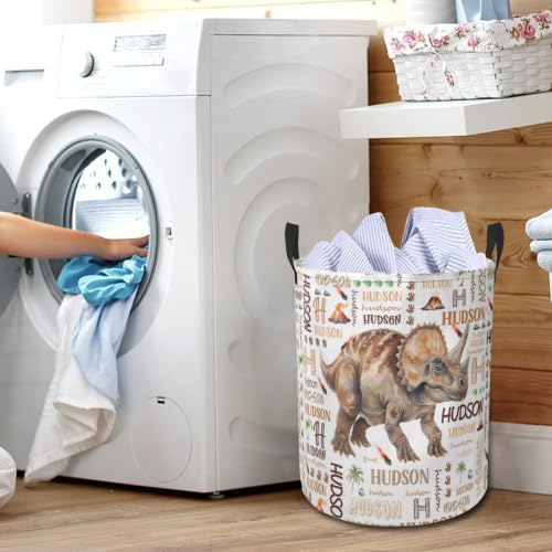 Dinosaur Laundry Basket,Custom Laundry Hamper with Name,Personalized Dinosaur Gifts for Boys Girls,Customize Collapsible Laundry Basket for Bedroom Bathroom,M-19.5"X 15.7"
