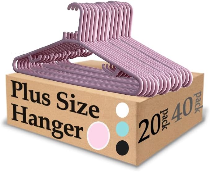Urby Extra Wide Hangers for Plus Size Clothes, 19 Inch Plus Size Hangers, Durable Space-Saving Plastic Hanger for Oversized or XL, XXL Shirts, Coats, Etc. Pink 20PK