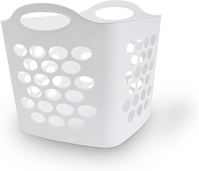 SEDLAV Plastic Laundry Basket, White, Flexible Hamper, Ideal for Laundry Room, Organizer, Storage, Closet, Dorm, Easy-to-Carry Handles, Easy Lift Comfort