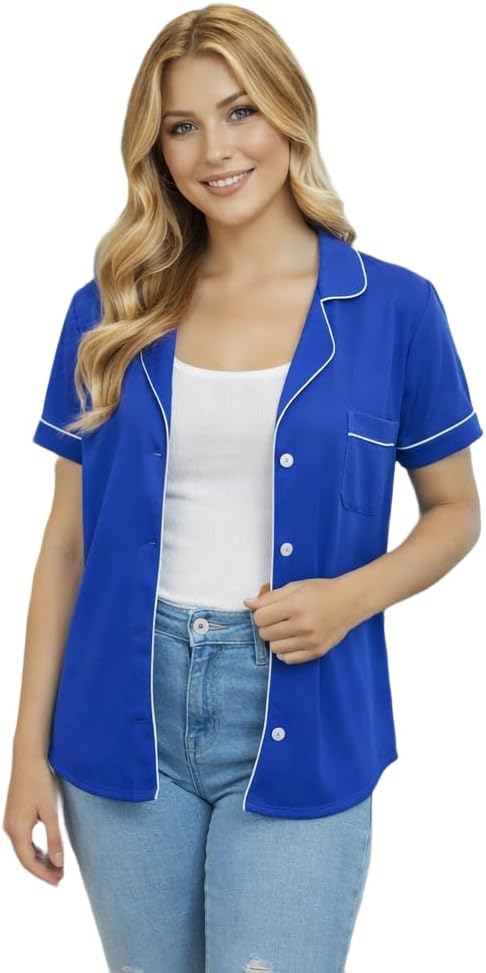 USBD Post Mastectomy Shirt with Drain Pockets Lapel Collar Post Op Button Down Recovery Tops