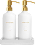 Gold Soap Dispenser Set, Glass Soap Dispenser with Stainless Steel Pump, Perfect for Modern Kitchen Counter Decor. (Gold)