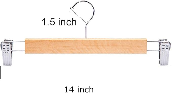 Tosnail 15 Pack 14" Natural Wooden Hangers Skirt Pants Clothes Hangers with Clips and 360° Swivel Hook, Heavy Duty Jeans Hangers - Natural