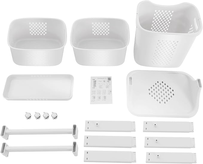 White Laundry Baskets 3 Tier White Rolling Laundry Hamper Cart with Wheels and Portable Storage Baskets Free Standing Clothes Laundry Basket Organizer for Bathrooms,Laundry Rooms