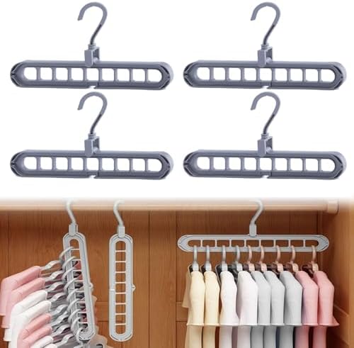 9 in 1 Smart Hanger, Upgrade Space Saving Hanger, 9 Holes Rotate Anti-Skid Folding Hangers with Multifunction Space Saving, for Heavy Clothes, Multiple Shirt, Shirts Pants (4pcs-Gray)