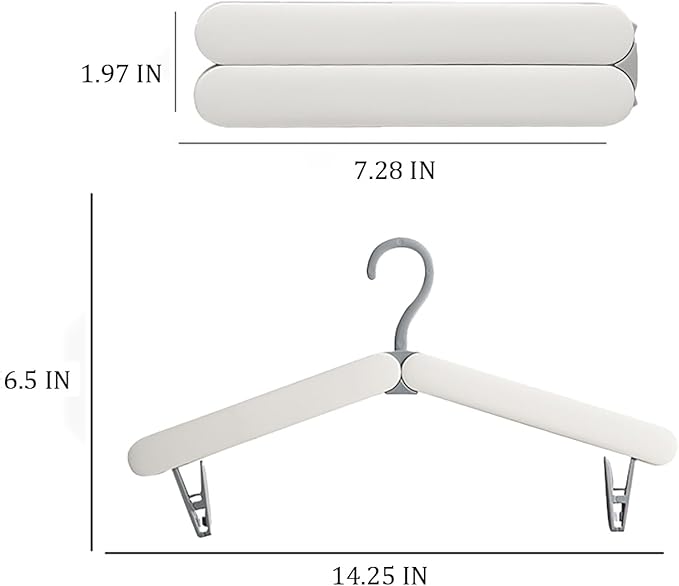 4 Pack Travel Hangers,Foldable Hangers,with Hidden Clips,Lightweight and Portable,Space Saving,Suitable for Skirts, Pants,Suits, Jackets, etc (White)