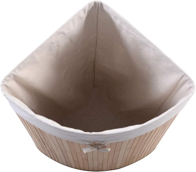 GOFLAME Corner Bamboo Laundry Hamper with Lid and Removable Liner, Washing Clothes Basket Storage Bin with Handle, Suitable for Bedroom, Bathroom, Laundry (Natural)