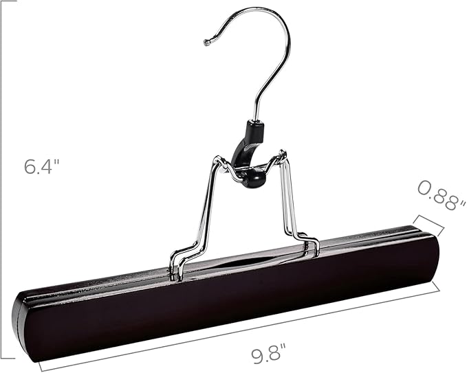 HOUSE DAY Wooden Pants Hangers 10 Pack, Non Slip Wood Skirt Hangers, Wood Jeans/Slack Hanger with 360° Swivel Hook, Clamp Hanger for Skirts, Slacks