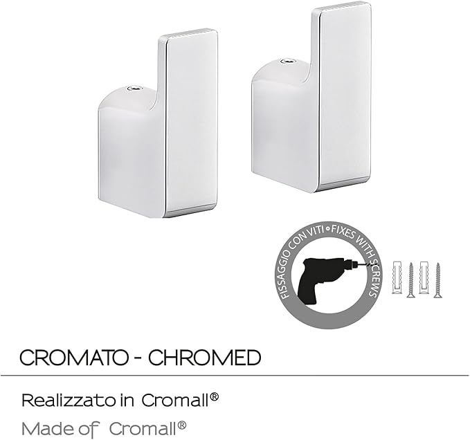 Gedy G-Kuala Lumpur, 2 Single Hangers, Chrome Color, Clothes Rack Made of Cromall, Brass and Glass, 2 Year Warranty, Measures 5.3 x 2 x 3.3 cm and Weight 0.19 kg, R&D Design, Chromed, Unique