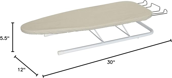 Household Essentials Tabletop Ironing Board with Iron Rest | Wood Top, Sturdy Metal Legs with Support Bars | Compact & Lightweight Ironing Board for Small Spaces, Dorms, Apartments | 30"x12"