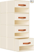DIMJ Closet Organizers and Storage - Pull-out Fabric Bins with Drawers for Closet Foldable Clothes Organizers with Clear Window, Stackable Storage Drawers for Bedroom,Living Room,Shelf,4-Pack, Beige