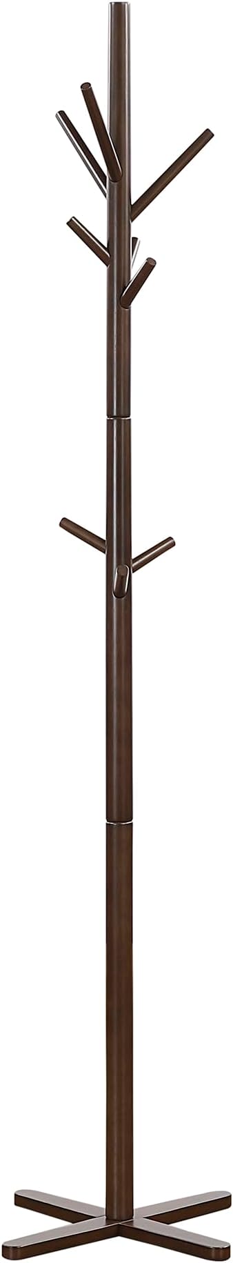 Lexicon Sturdy Solid Wood Coat Rack Stand with 9 Hanging Hooks for Hats,Scarves, Handbags, 3-Tier Wooden Coat Rack Freestanding Tree Used in Bedroom, Entryway, Hallway, Office, Dark Brown