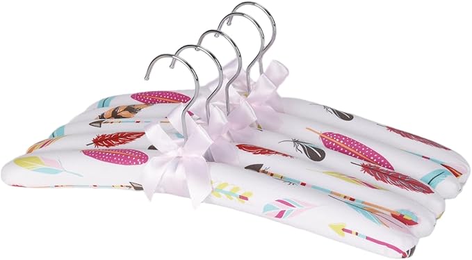 Anti-slip Satin Padded Clothes Hangers with Rotatable Hooks No Shoulder Bump for Women Heavy Sweaters, Coats, Suits Satin Fabric Covered, Set of 10 (Feathers)