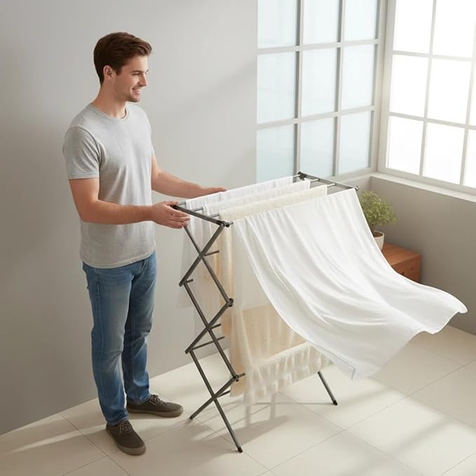 Drying Racks 3 Tier Expandable Clothes Airer Collapsible Clothes Drying Rack, Space-Saving Laundry, Hanging Clothes Indoors & Outdoors, Lightweight, Compact, Folds Away for Convenient Storage