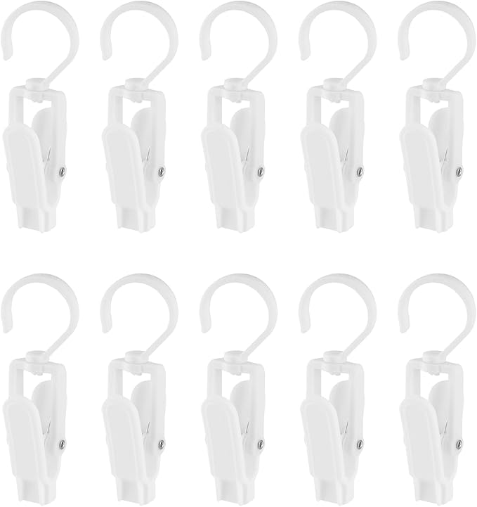 10 PCS Laundry Hooks Clip, Plastic Clothes Pins, Super Strong Hanger Clips, Swivel Hooks Clip for Clothing Store Home Office & Workshop, White
