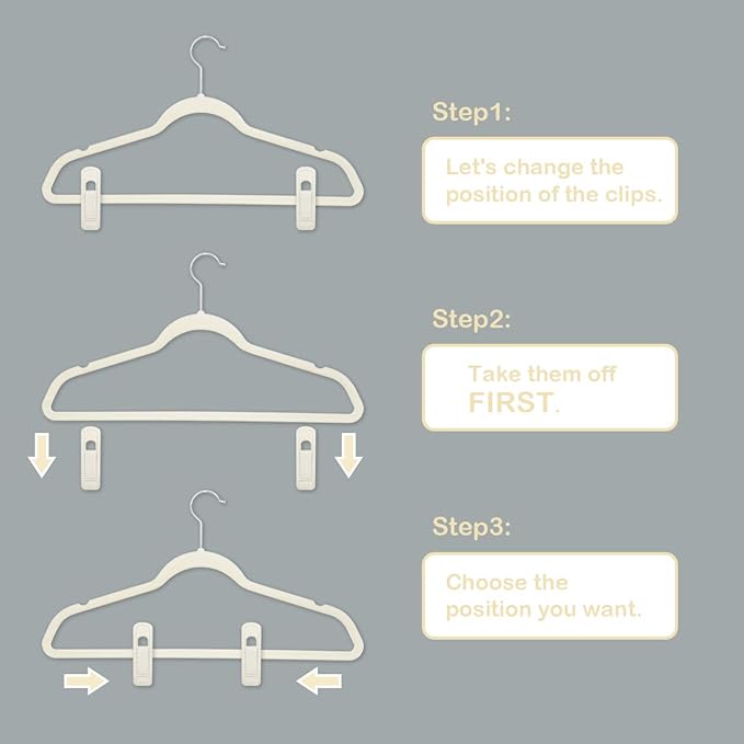 Beige Velvet Hanger Clips 60 PCS, Non-Slip Velvet Clip Work Perfectly for Ivory/Beige Velvet Hangers, Pant Skirt Hanger Velvet Clips Fit for Velvet Clothes Hangers