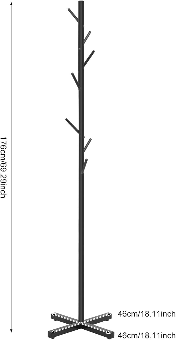 TFCFL Metal Coat Rack Stand with 7 Hooks, Freestanding, Nordic Style, for Coats, Clothes, Hats, Shoes, Umbrella, Purse - Black