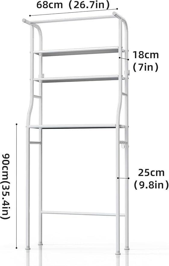 Over The Washer and Dryer Storage Shelf, 3 Tier Laundry Room Metal Drying Rack with Towels Hangers, Space Saver Organizer for Hanging Clothes and Towels (T34569021)