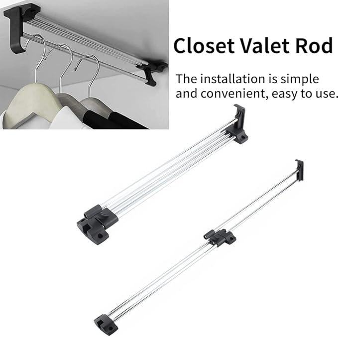 Heavy Duty Retractable Closet Pull Out Rod Wardrobe Clothes Hanger Rail Towel Ideal for Closet Polished (40cm/ 15.7 Inches)