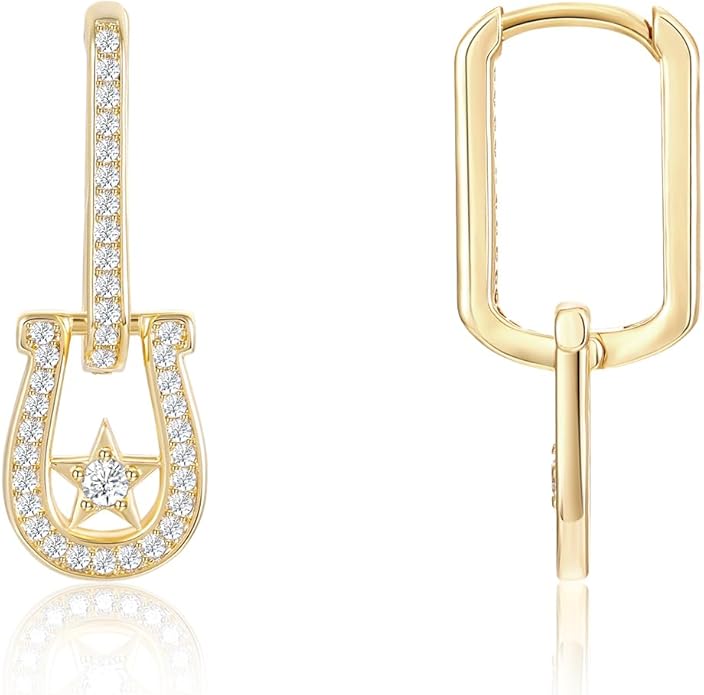 Mameloly Cowgirl Earrings for Women CZ 14K Gold Plated Western Cowboy Hat Dangle Hoop Earrings Cute Jewelry Hypoallergenic