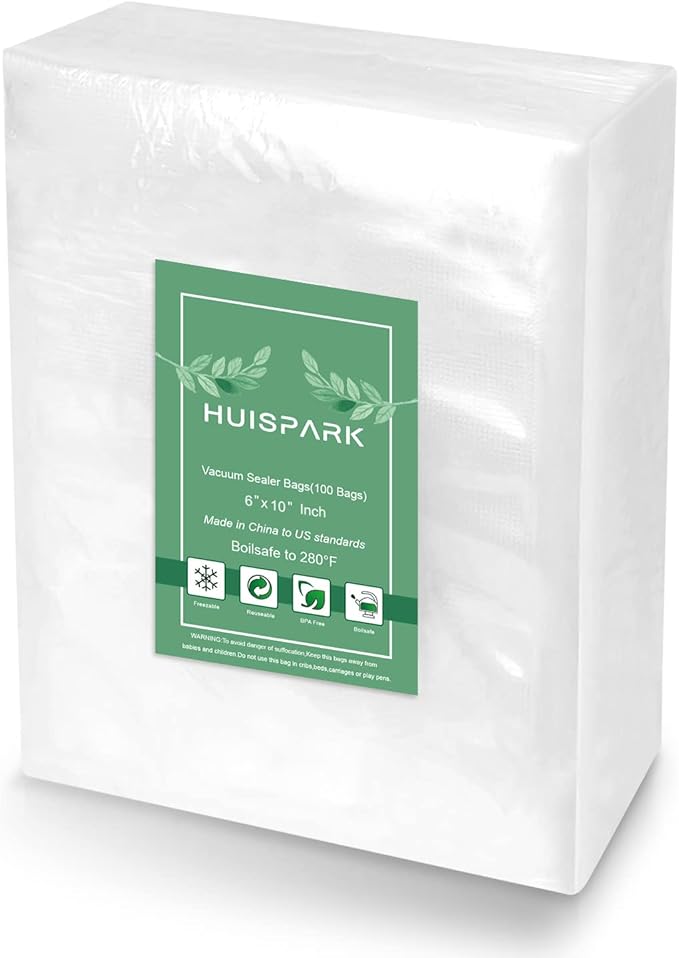Vacuum Sealer Bags, Heavy Duty Pre-Cut Design Commercial Grade Food Sealable Bag for Heat Seal Food Storage, 6" x 10" 100 Pcs Smell Proof Bags Boilsafe to 280°F Freezable, Resizable