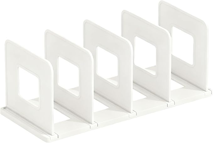 Adjustable Book Shelf Organizer 4 Section Vertical Plastic File Holder Book & Magazine Rack Folder Sorter Book Organizer for Office Home Closet & Handbag Storage (White)