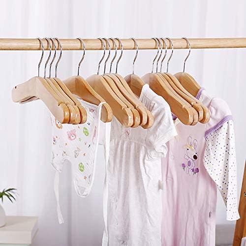 10pcs Children's Wooden Hangers - Natural Wooden Kids Coat Hangers (9.4 inches) for Baby Clothes Closet