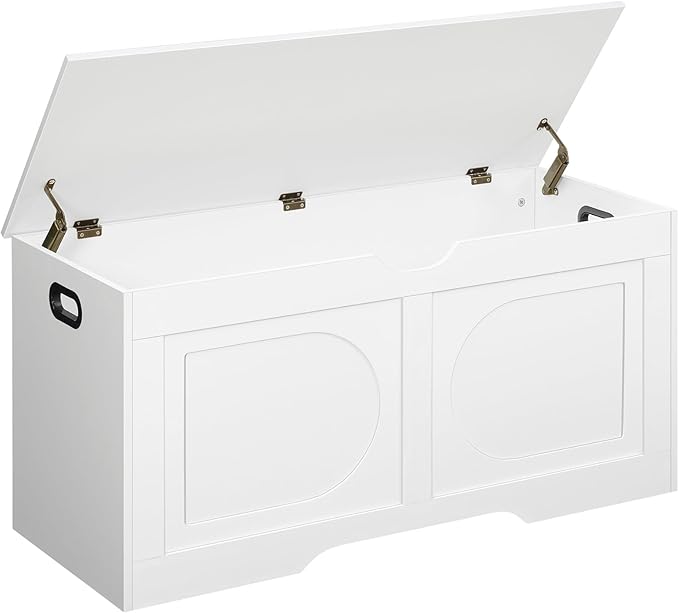 Storage Chest, 39.4” Toy Box, Entryway Storage Trunk, Shoe Bench with Storage, Engineered Wood Storage Cabinet with 2 Safety Hinges, Entrance Bench for Living Room, White SCWT2001