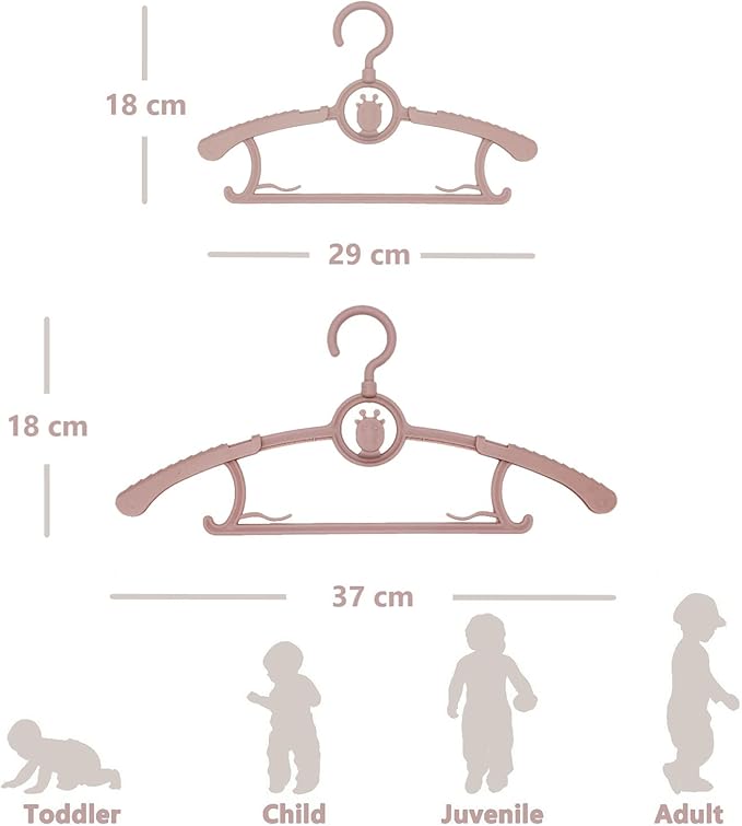 Baby Nursery Closet Hangers, 360° Swivel Hook Kids Hanger, Non-Slip Plastic Infant Hanger, 50pcs Nude Pink 11-14.5" Adjustable Baby Clothes Hangers for Girl Boy Toddler