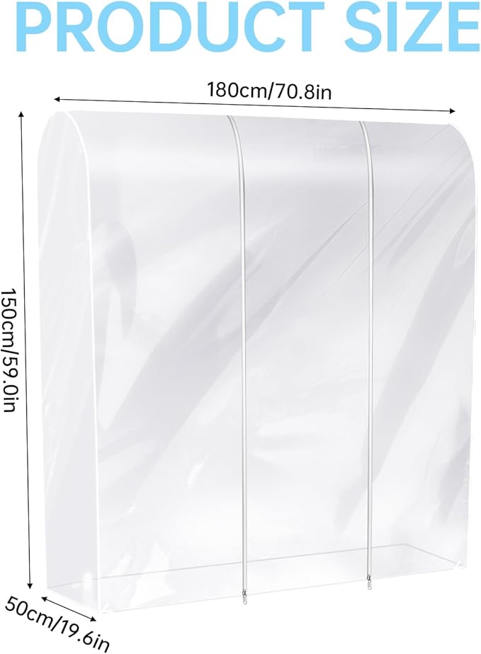 Clear Clothes Rack Cover 6Ft Garment Rack Cover Transparent Clothing Rack Cover With 2 Durable Zipper Waterproof Protector for Garment Rack (71"L x 20"W x 60"H, Rack Not Included)