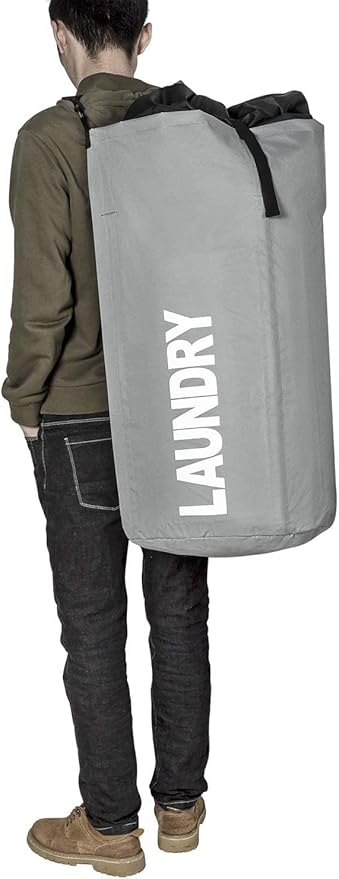 Chrislley 106L Extra Large Laundry Hamper with Drawstring Dorm Room Backpack Laundry Bag Collapsible Laundry Basket for College Students Travel Day Trip（Grey）