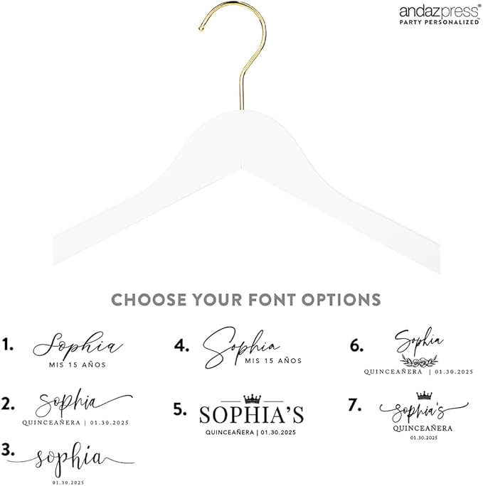 Andaz Press Custom Personalized Quinceañera Hanger, Custom Wooden Quinceañera Dress Hanger for 15 Dress, Elegant Quinceañera Decor & Gift Idea for Dress Display, Photography, Keepsake