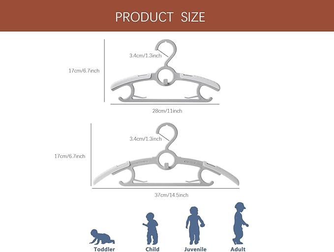 Baby Nursery Closet Hangers, Ultra Thin Non-Slip and Extendable Laundry Infant Pant Hanger for Newborn Clothes 20pcs11-14" Adjustable Children Coat Hanger for Girl Boy Toddler Kids Child