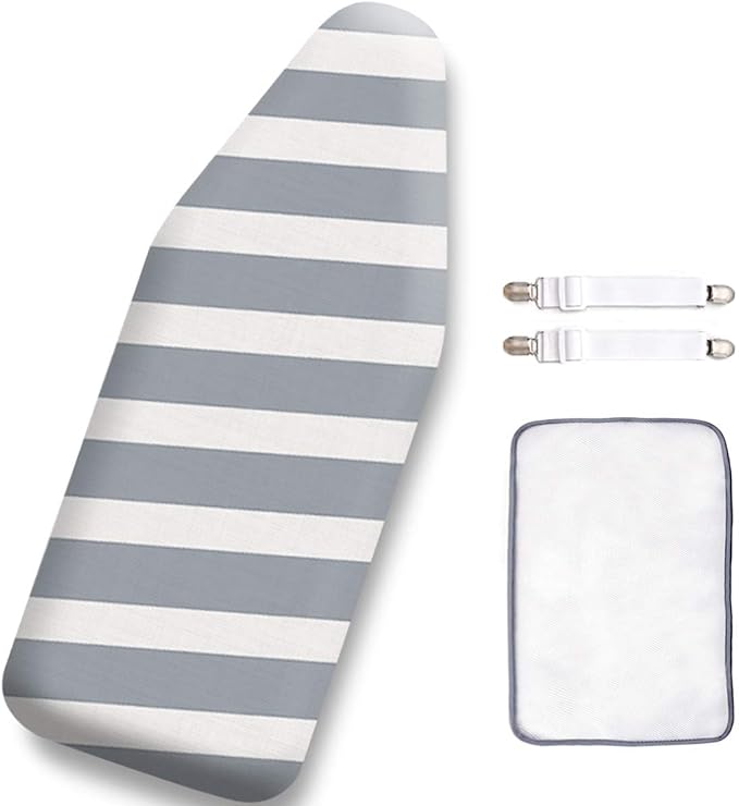 SheeChung 12.5 x 32 Inch Small Ironing Board Cover and Pad,Cotton Cover & Extra Thick Padding,Resists Scorching and Staining,Elastic Cord,Fits Small Mini Table top Ironing Board (Board not Included)