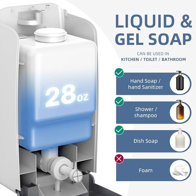 interhasa! Soap Dispenser Wall Mount Refillable 28oz Hand Sanitizer Dispenser Commercial Hand Soap Dispenser for Bathroom Support Liquid Gel Soap
