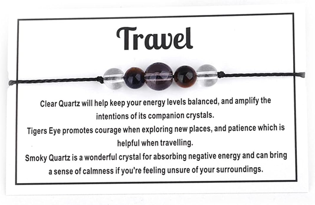Caiyao Chakra Crystal Tiger Eye Bead Bracelet with Wish Card for Women Adjustable Spiritual Stone Braide String Bracelet Yoga Meditation Jewelry Gift